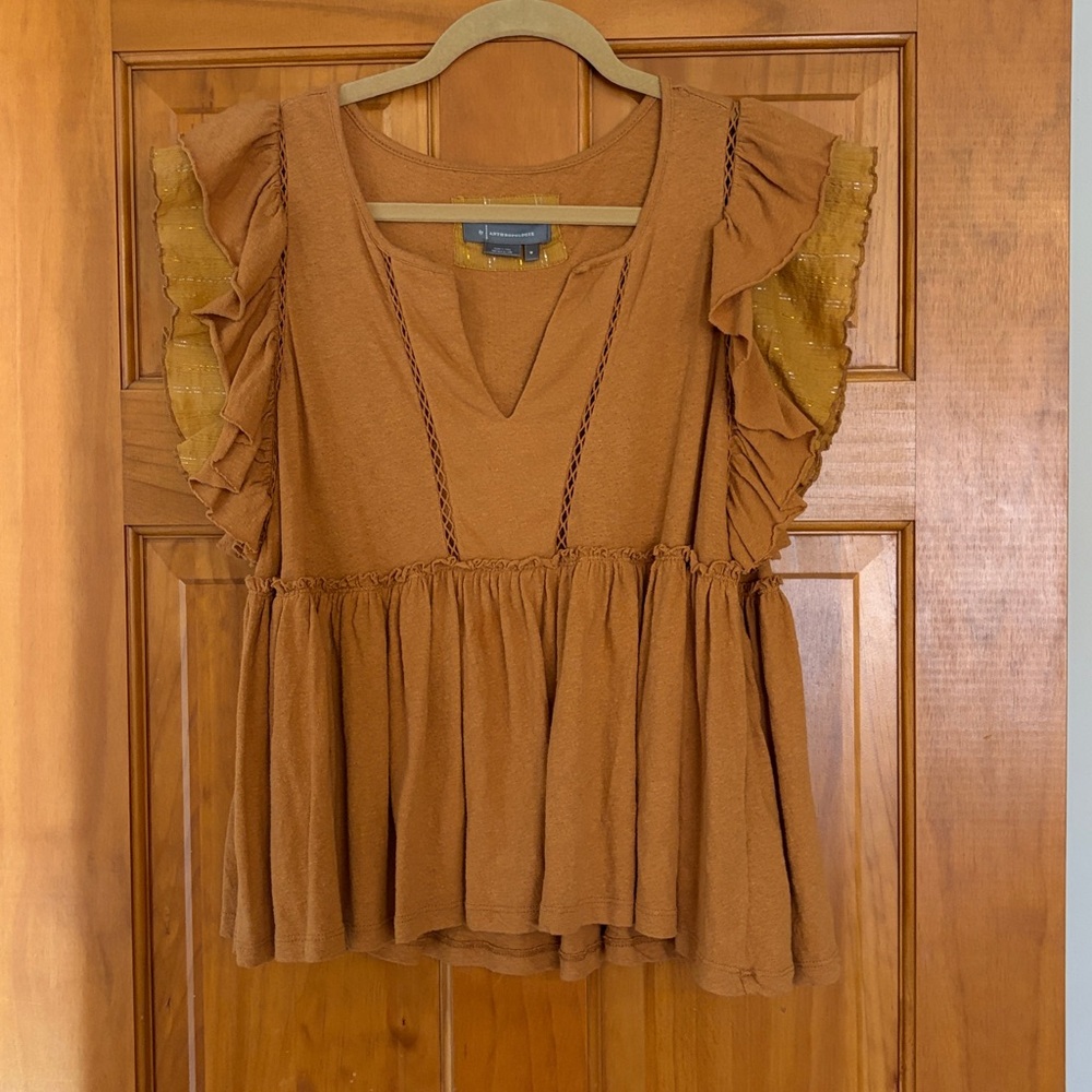 Anthropologie Mustard Ruffle Blouse